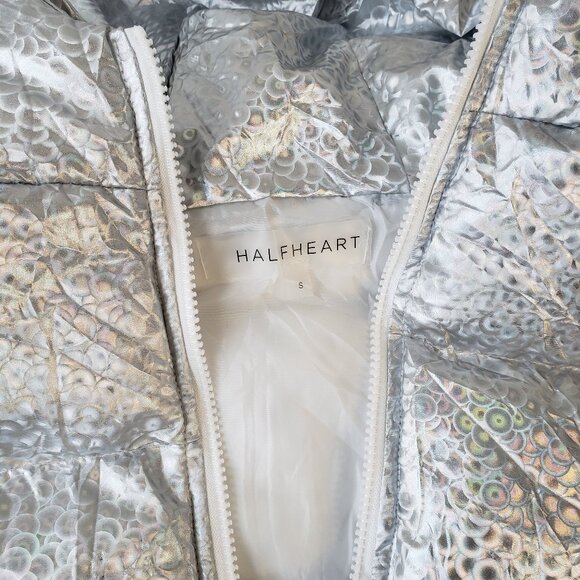 Silver Shine Holographic Crop Puffer Vest Rave Gem Y2K Style Zip + Side Strings - Picture 8 of 12